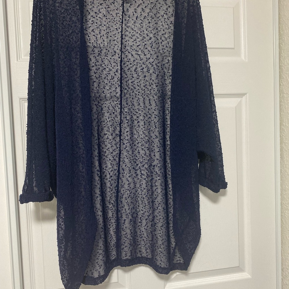 Open-Front Navy Crochet Lightweight Women's Kimono